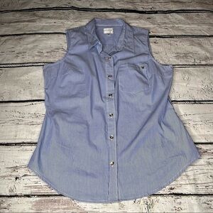 Guess Blue/White Striped Button Down Sleeveless Top Size L